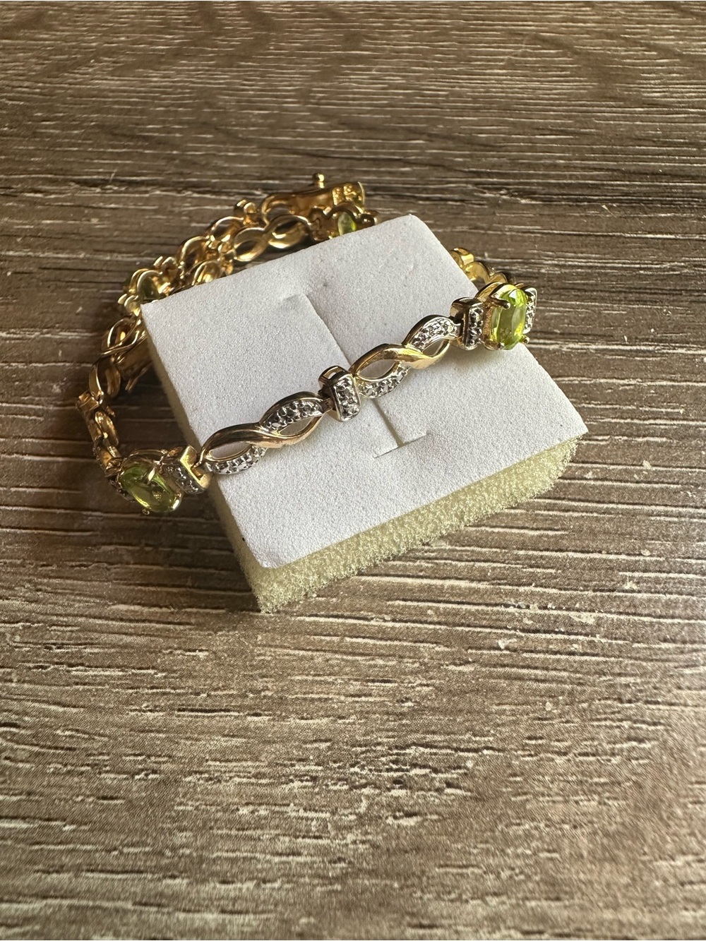 STERLING SILVER BRACELET PERIDOT  Gemstones WITH GOLD VERMEIL 7 Inches
